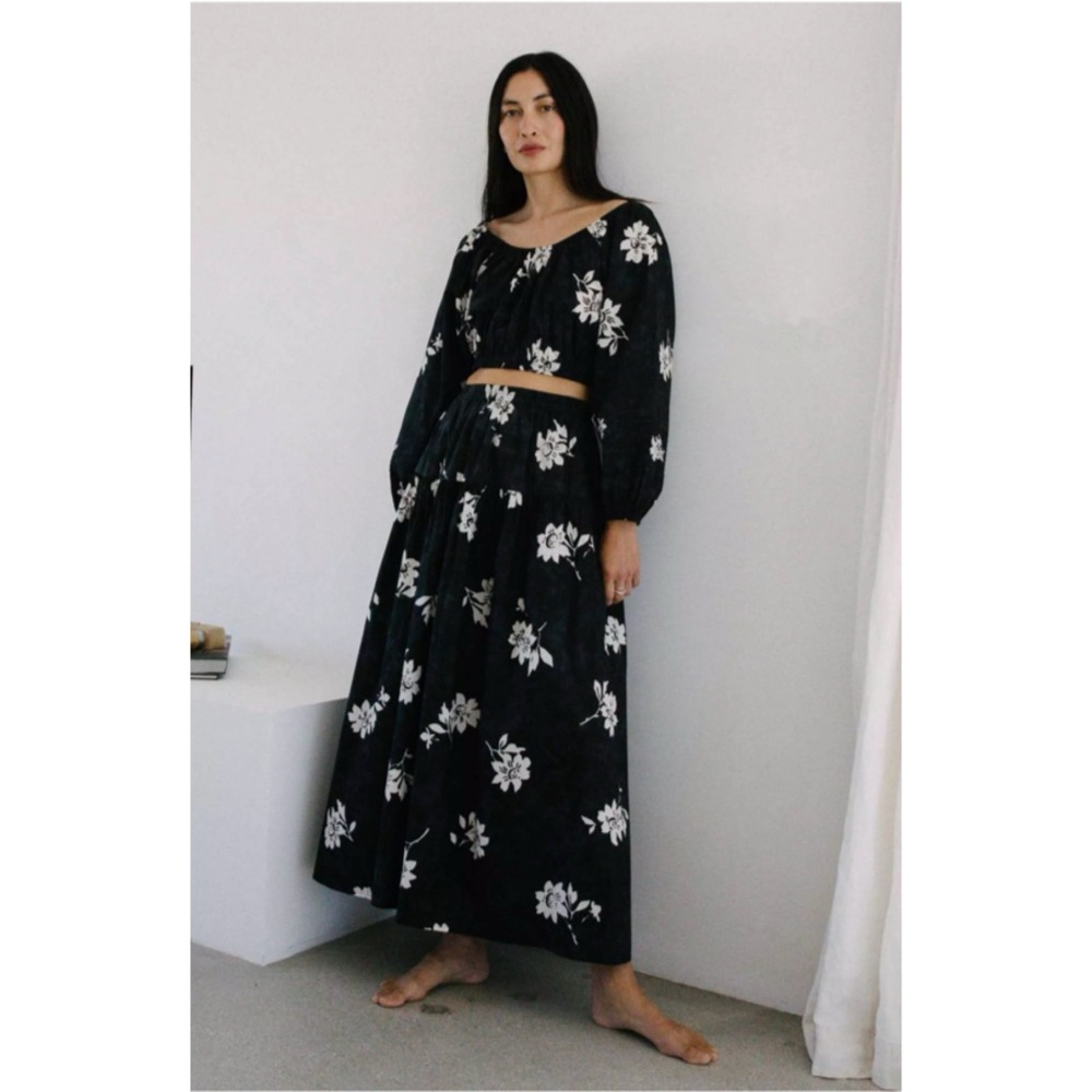 Apiece Apart Black and White Floral Skirt Set